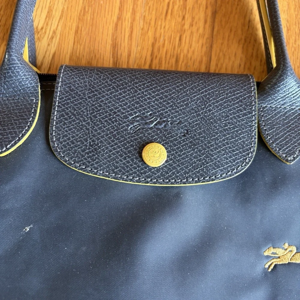 Longchamp Le Pliage Club Tote Bag Light Gray Medium‎ Shoulder Bag Embroidered
